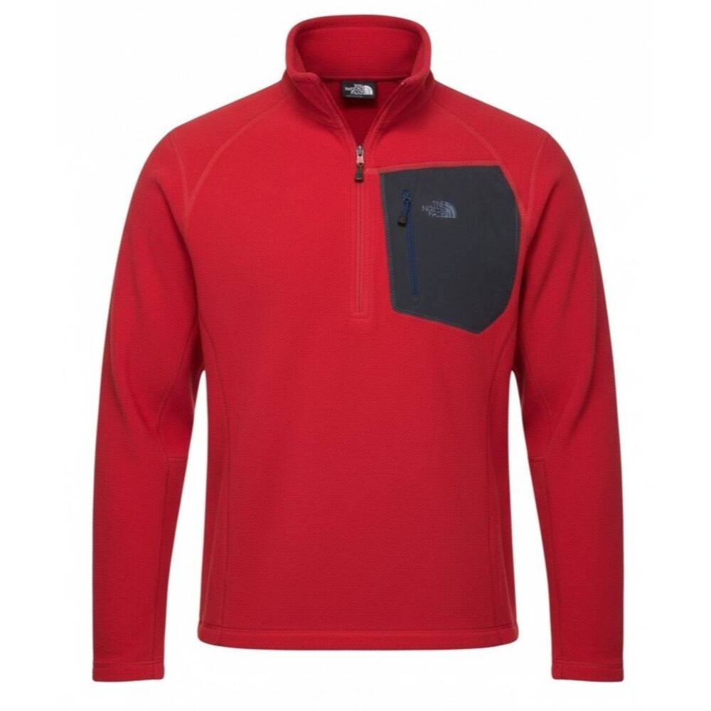 The North Face Jacket Men Medium Red Fleece 1/4 Zip Pullover Hiking Ski Climbing